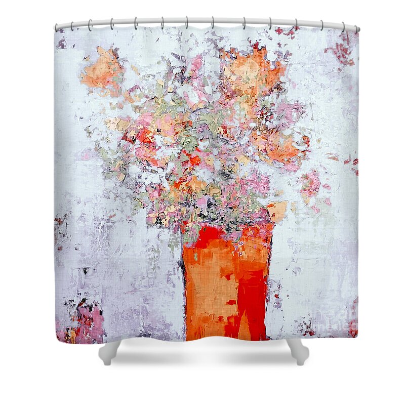 Modern Painting Shower Curtain featuring the painting Filled with Joy Modern Floral Painting in Pastel Colors by Patricia Awapara