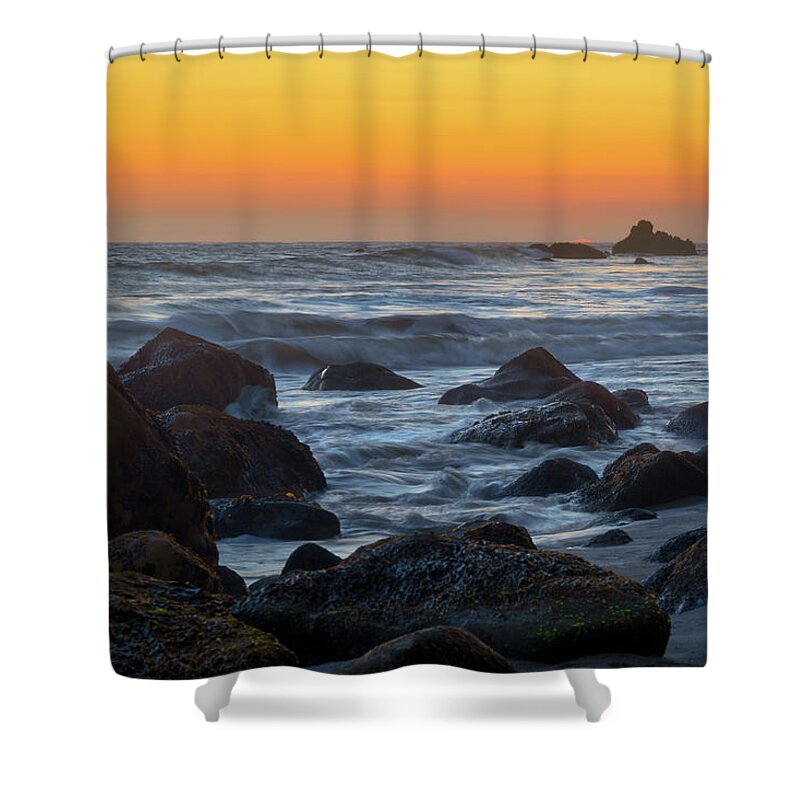 Beach Shower Curtain featuring the photograph Final Moments of a December Sunset in Malibu by Matthew DeGrushe