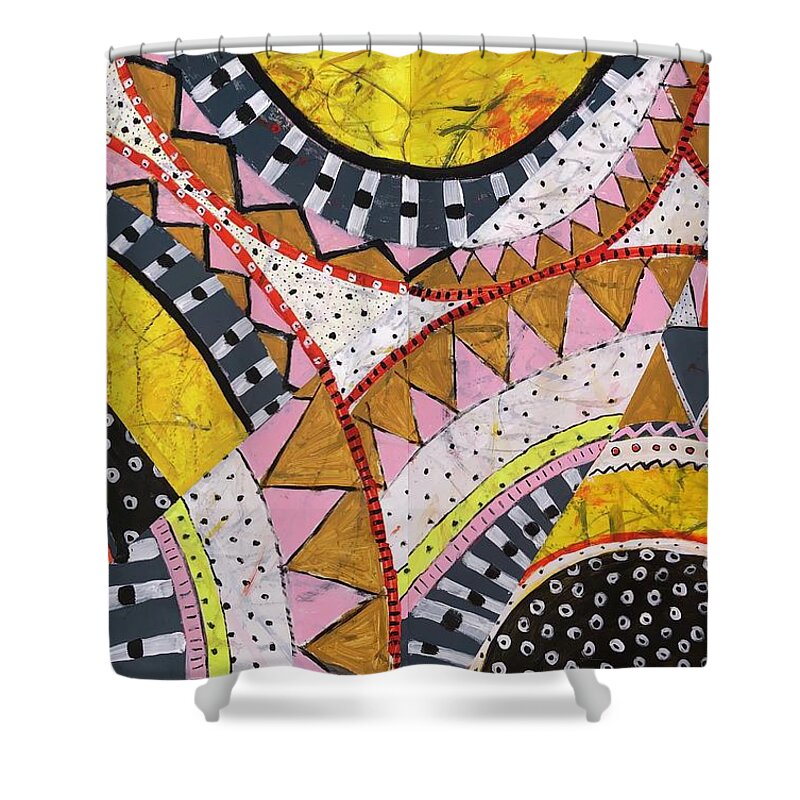 Cheerful Shower Curtain featuring the painting Finale by Cyndie Katz