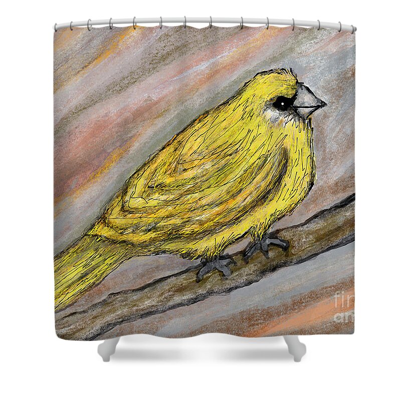 Finch Yellow Bird Nature Animal Digital Abstract Wild Life Woods Lobby Bag Shower Curtain featuring the painting Finch by Bradley Boug