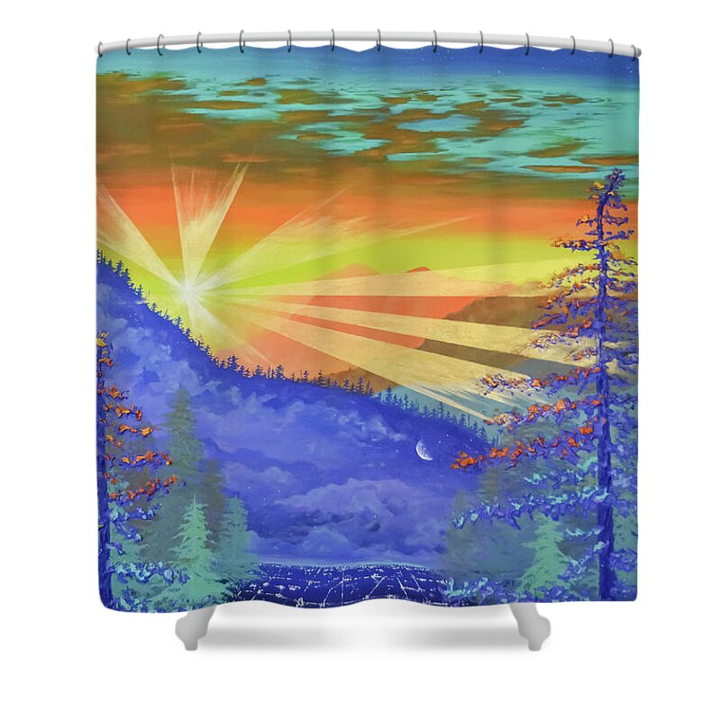Sunrise Shower Curtain featuring the painting Find Your Horizon by Ashley Wright