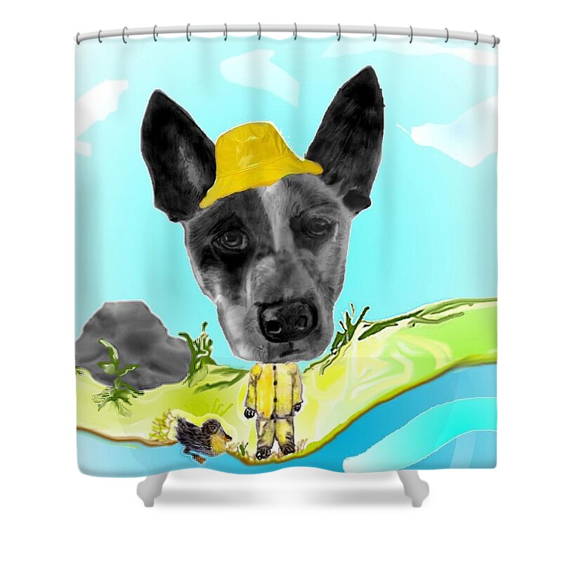 Cattle Dog Shower Curtain featuring the mixed media Fine feathered friend by Pamela Calhoun