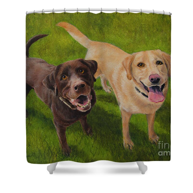 Dogs Shower Curtain featuring the painting Finn and Mille by Jeanette French