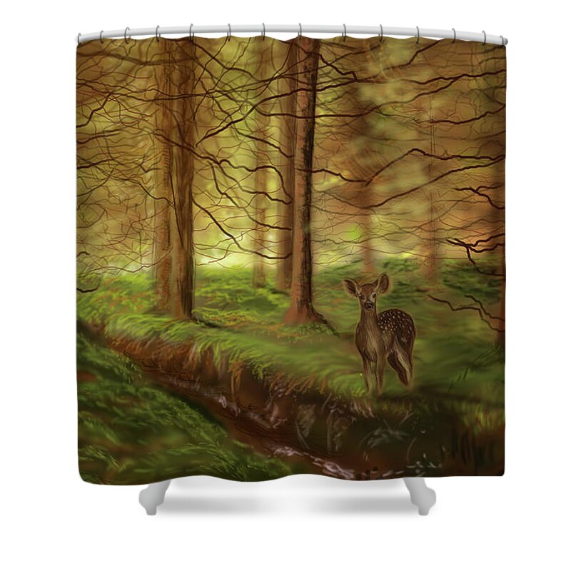 Forest Shower Curtain featuring the painting Fire and Icy Forest by Remy Francis