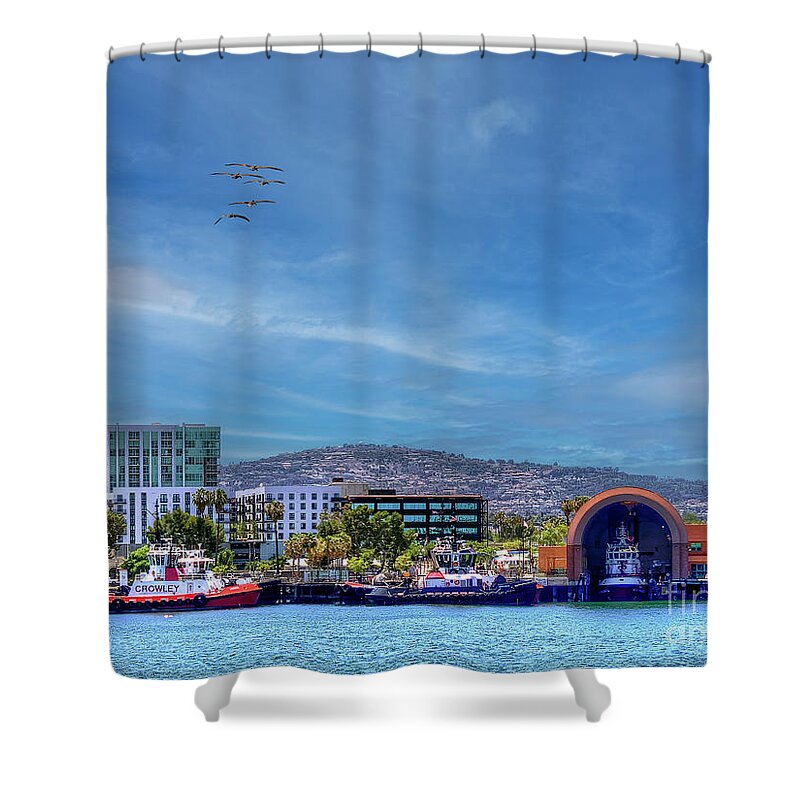 Fire Boats San Pedro Shower Curtain featuring the photograph Fire Boats San Pedro by David Zanzinger