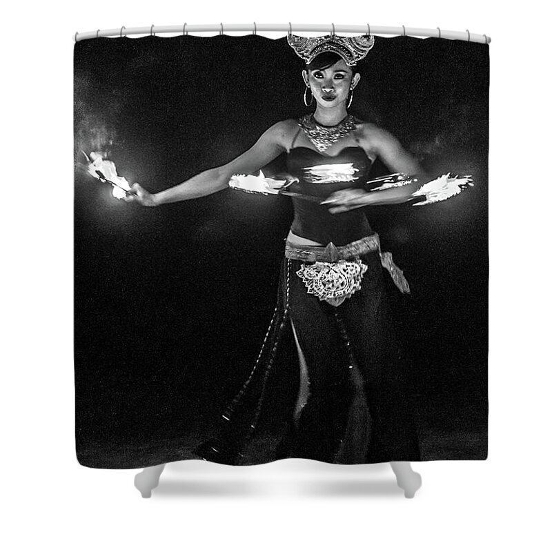 Black And White Shower Curtain featuring the photograph Fire Dance - bw by Werner Padarin