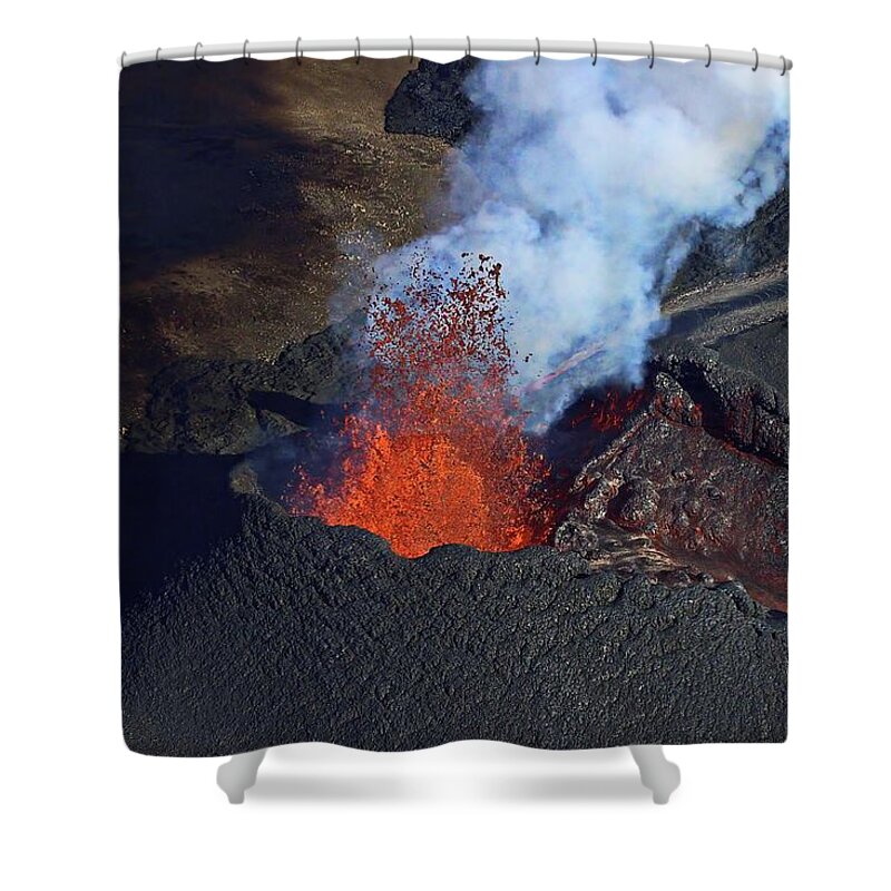 Volcano Shower Curtain featuring the photograph Fire from the air #2 by Christopher Mathews