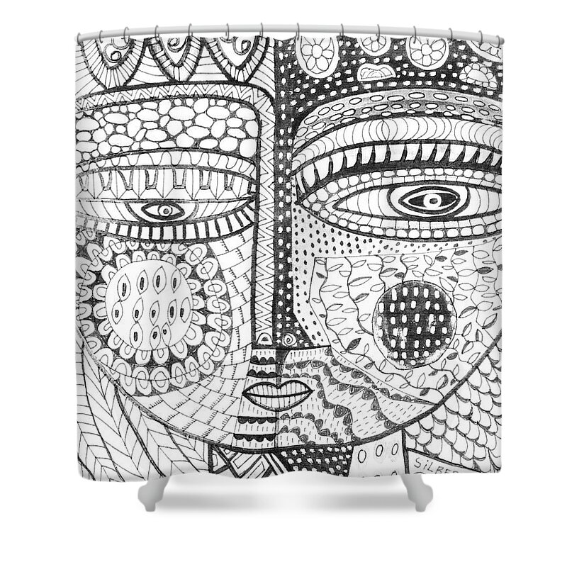 Coloring Shower Curtain featuring the painting Fire Volcano Goddess Coloring Page by Sandra Silberzweig