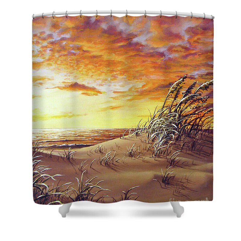 Sunset Shower Curtain featuring the painting Fire in the Sky by Joe Mandrick