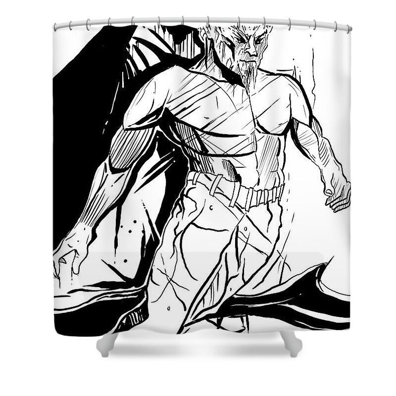 Fire Man Four Ink Shower Curtain featuring the painting Fire Man Four Ink by John Gholson