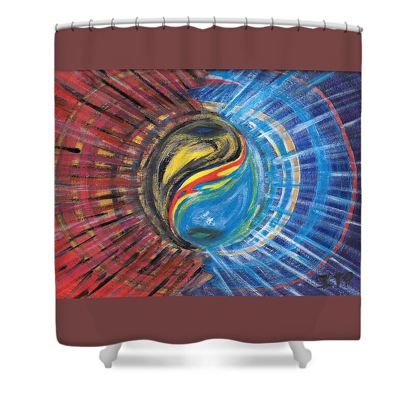 Yin Shower Curtain featuring the painting Fire with Ice by Esoteric Gardens KN