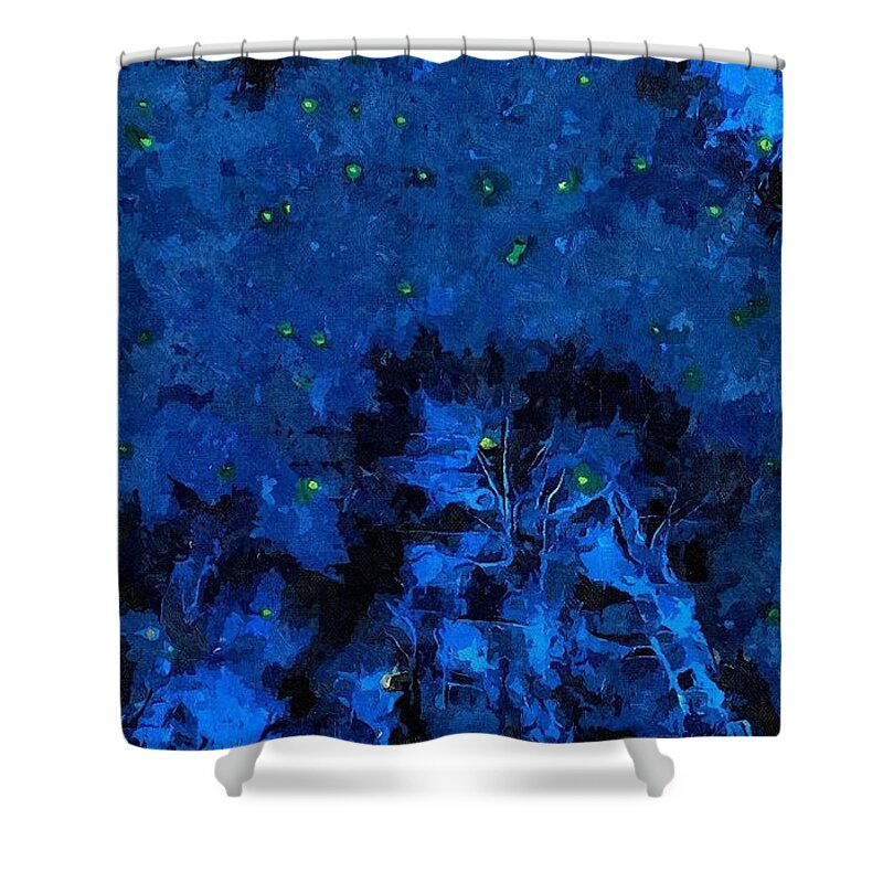 Firefly Shower Curtain featuring the mixed media Firefly Night by Christopher Reed