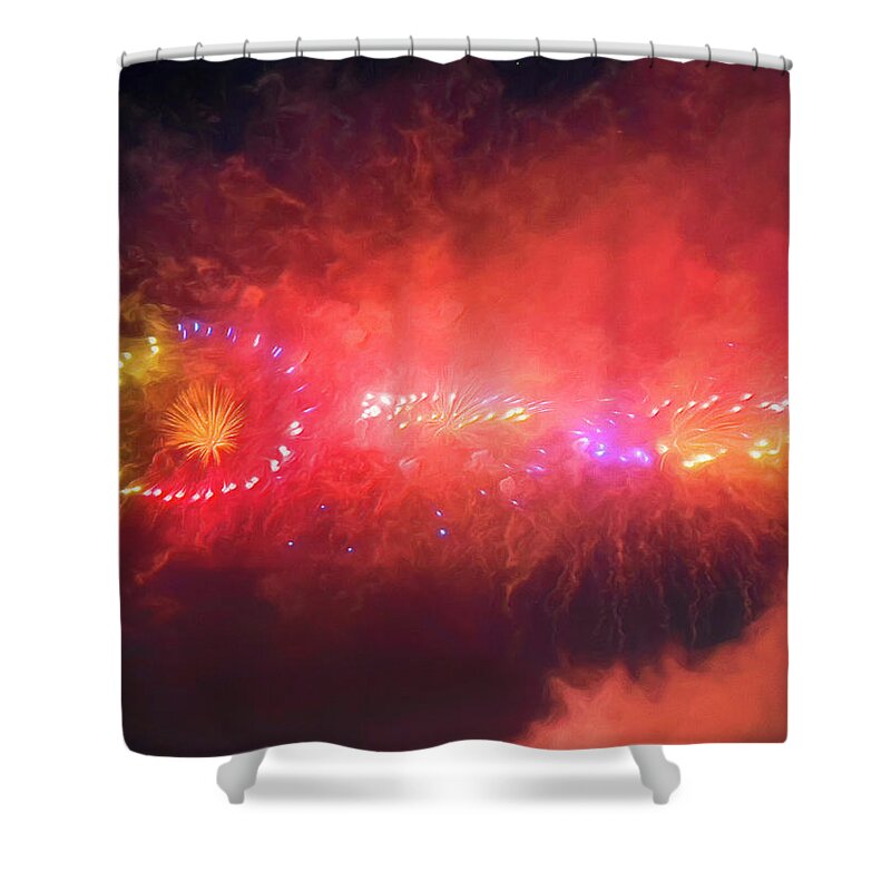 Firework Shower Curtain featuring the digital art Firework Abstracts 5 by Bonnie Follett