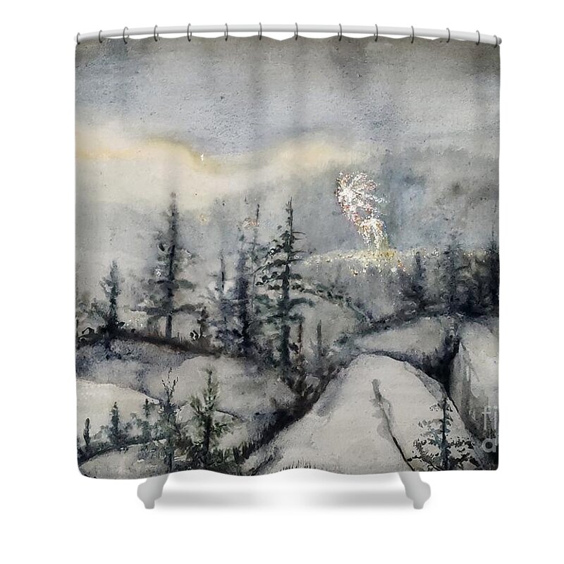Black Cap Shower Curtain featuring the painting Fireworks from Black Cap by Merana Cadorette