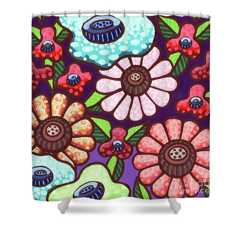 Flower Shower Curtain featuring the painting Fireworks. The Color Carnival Floral Painting Series by Amy E Fraser