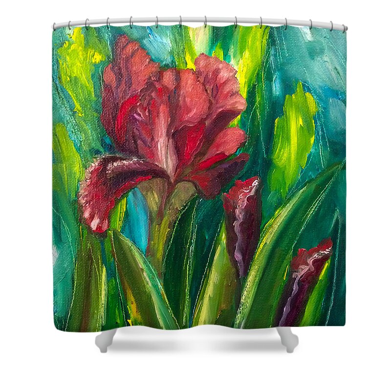 Oil Painting Shower Curtain featuring the painting First Bloom by Sherrell Rodgers