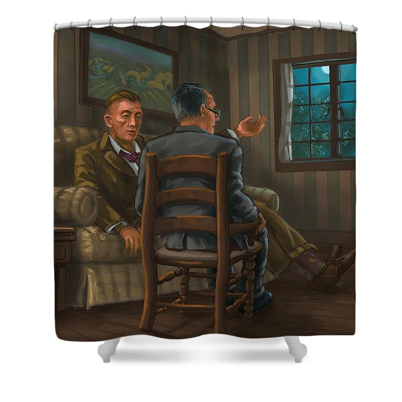 Aa Alcoholics Anonymous Shower Curtain featuring the digital art First Meeting by Don Morgan
