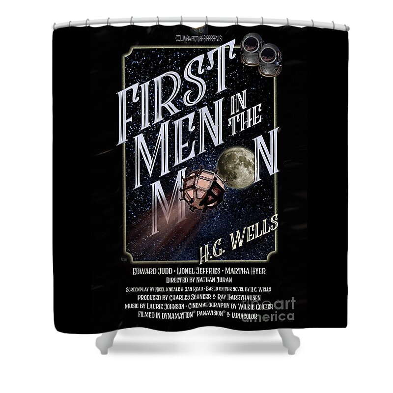 H.g. Wells Shower Curtain featuring the digital art First Men In The Moon Movie Poster by Brian Watt
