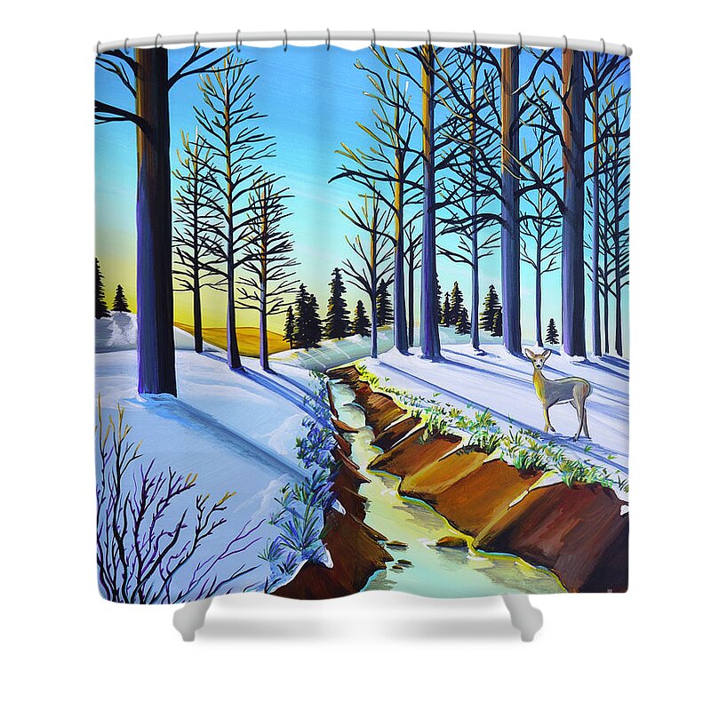 Winter Shower Curtain featuring the painting First Morning Light by Cindy Thornton