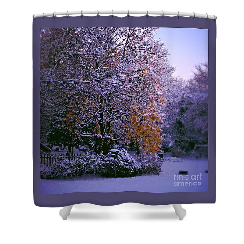 Square Format Shower Curtain featuring the photograph First Snow After Autumn - Square by Frank J Casella