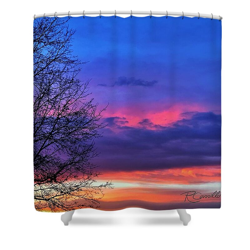 Sunsets Shower Curtain featuring the photograph First Sunset of Spring by Ruben Carrillo