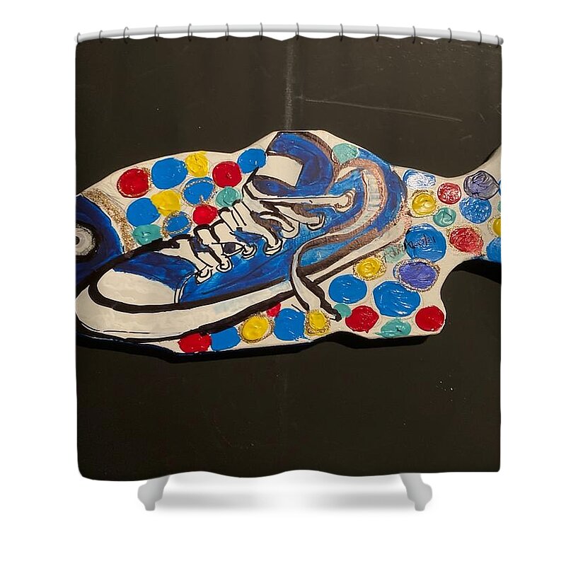  Shower Curtain featuring the mixed media Fish by Angie ONeal
