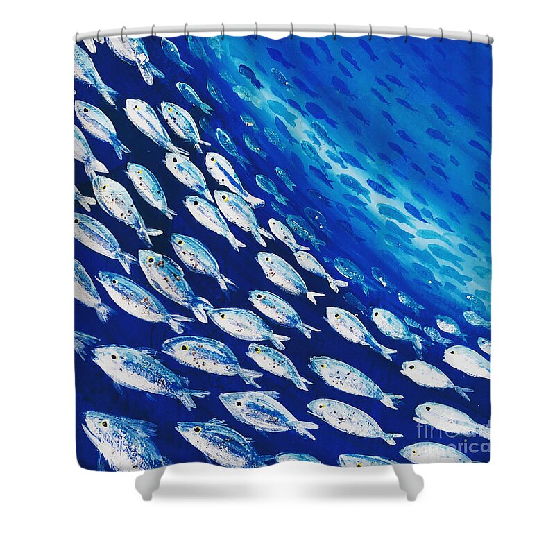 Fish-swirl Shower Curtain featuring the painting Fish Swirl by Midge Pippel