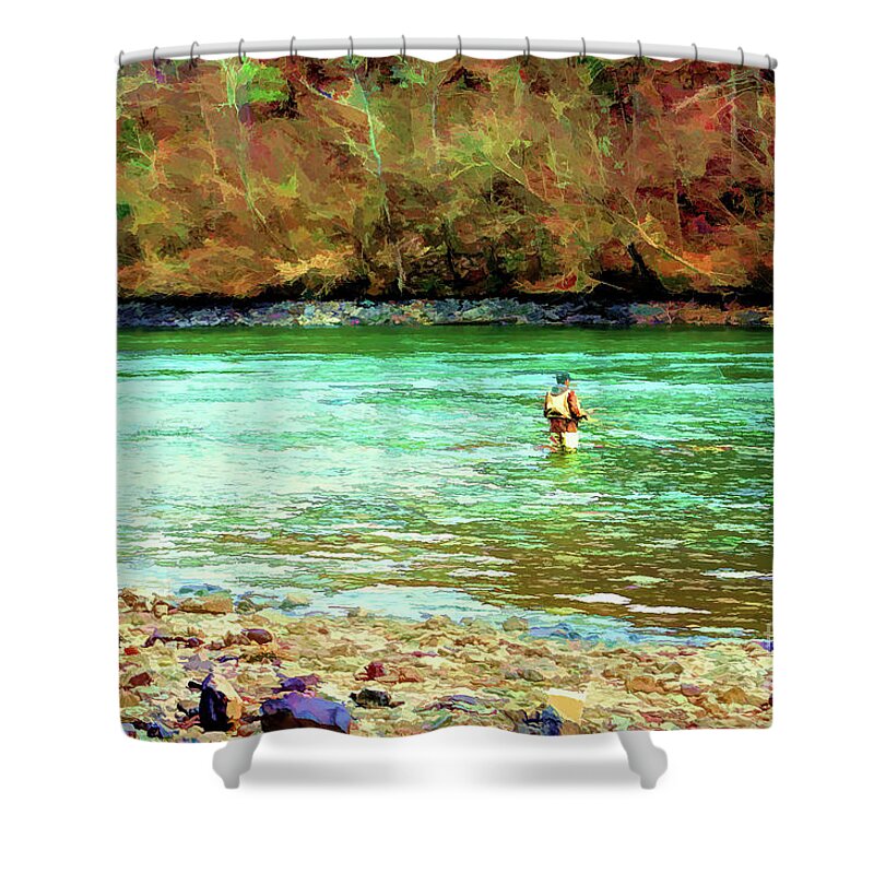 Landscape Shower Curtain featuring the photograph Fisherman Hot Springs AR in oil by Diana Mary Sharpton
