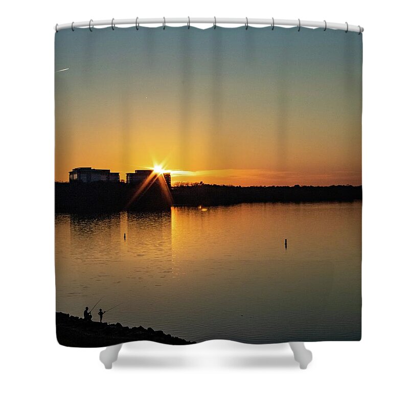 Sunset Shower Curtain featuring the photograph Fishing at Sunset by Rick Nelson
