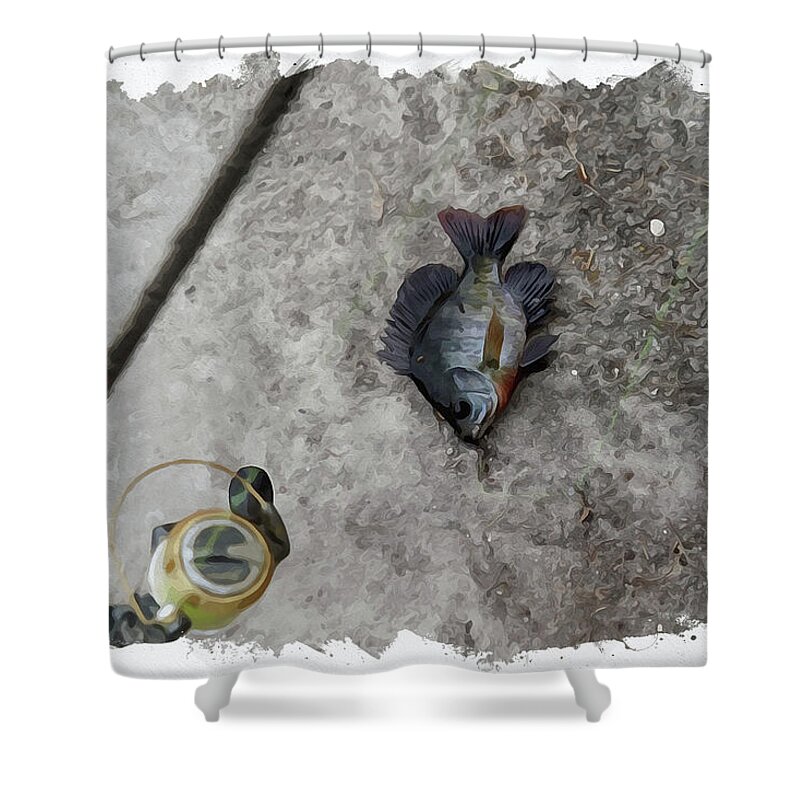 Grey Shower Curtain featuring the digital art Fishing by Chauncy Holmes