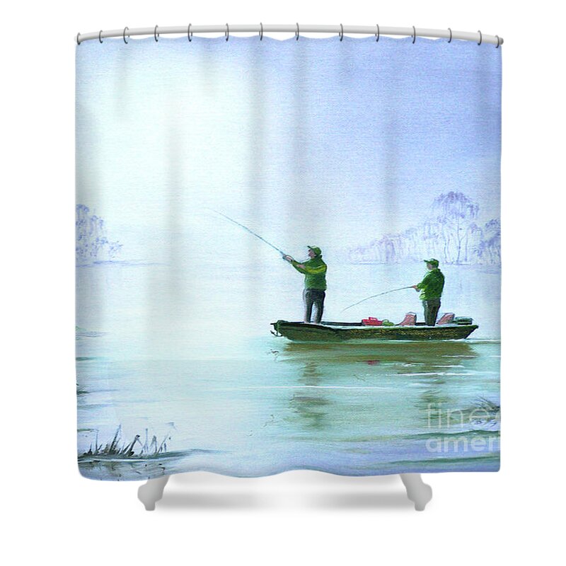 Bass Fishing Paintings Shower Curtain featuring the painting Fishing For Bass by Bill Holkham