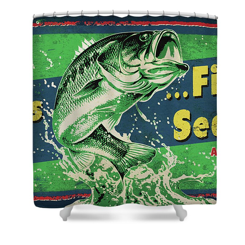 Jq Licensing Shower Curtain featuring the painting Fishing Season Sign by Jon Q Wright