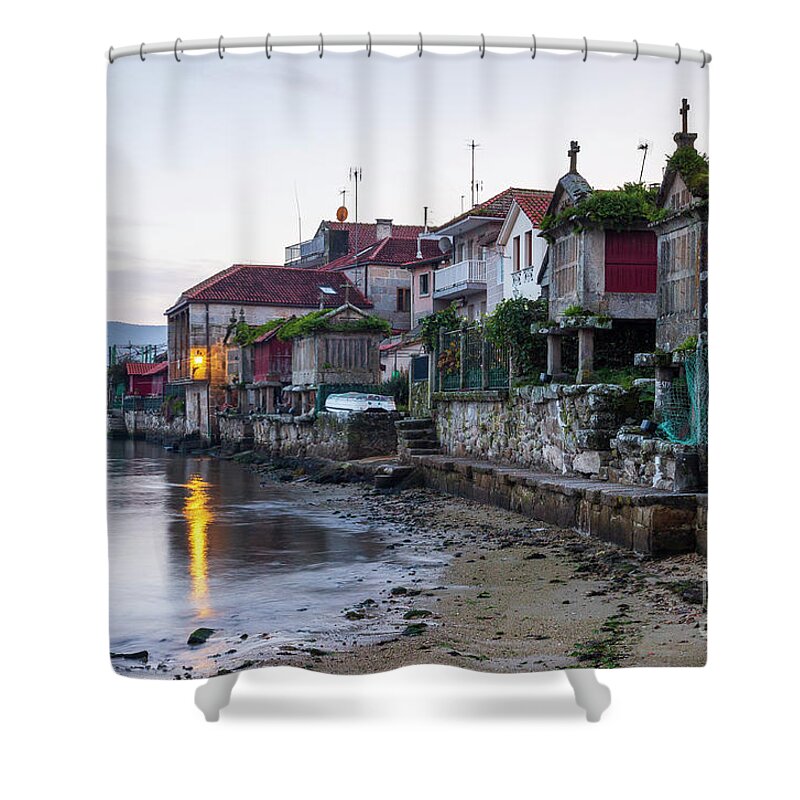 Destinations Shower Curtain featuring the photograph Fishing Town of Combarro in Pontevedra Estuary at Low Tide Galicia by Pablo Avanzini