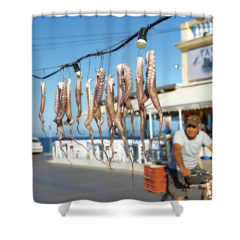 Fishing Shower Curtain featuring the photograph Fishing village life in Gytheio, Greece by Sean Hannon