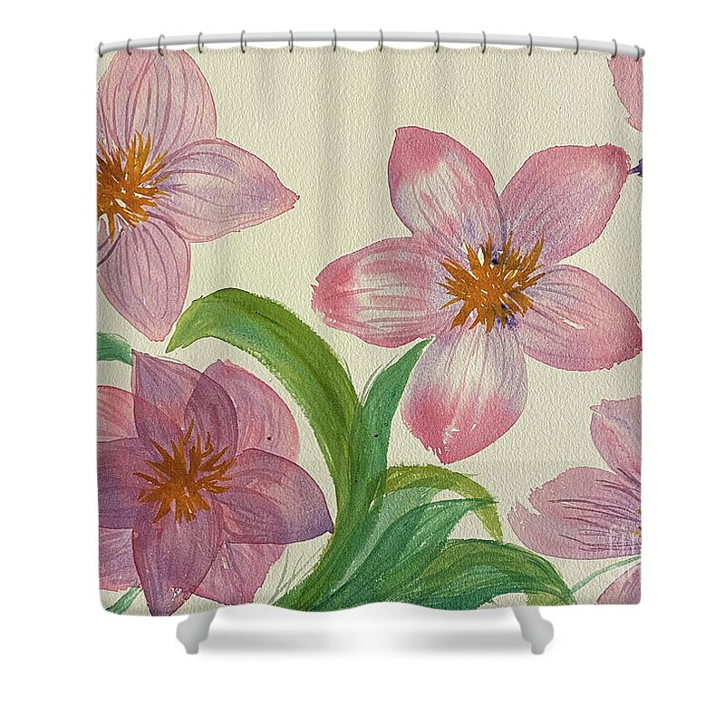 Flower Shower Curtain featuring the painting Five Flowers by Lisa Neuman