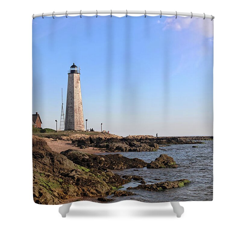 Five Mile Point Lighthouse Shower Curtain featuring the photograph Five Mile Point Lighthouse by Doolittle Photography and Art