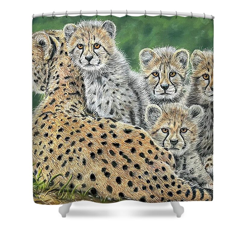 Cheetah Shower Curtain featuring the painting Five Speed by Mark Ray