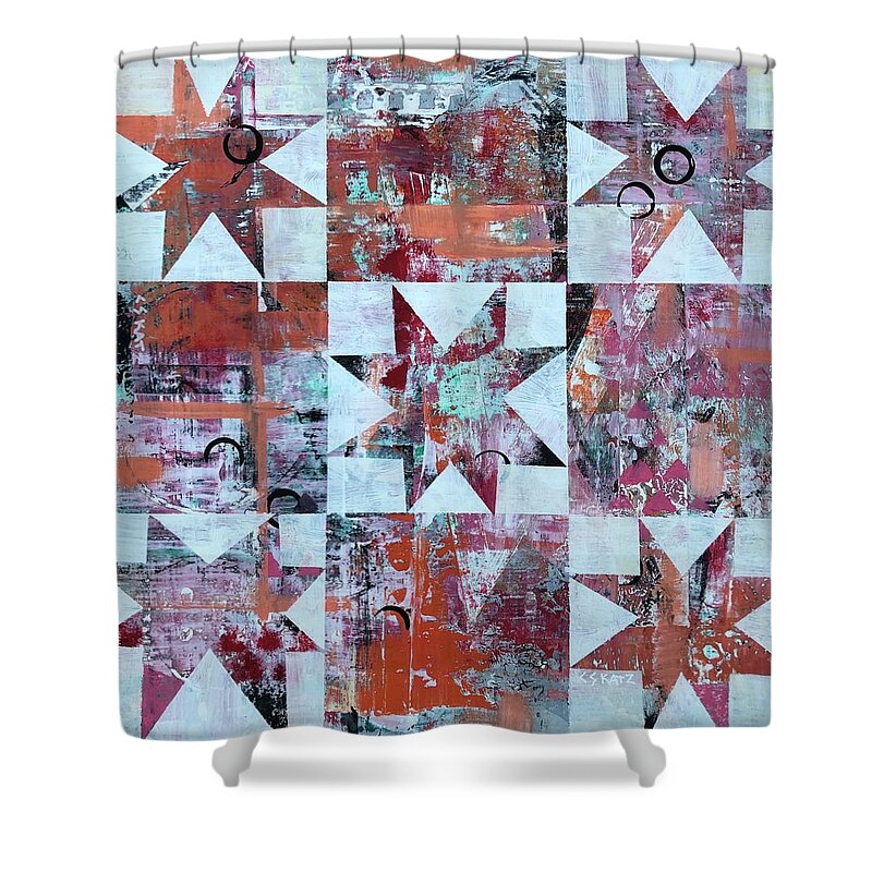 Stars Shower Curtain featuring the painting Five Stars by Cyndie Katz