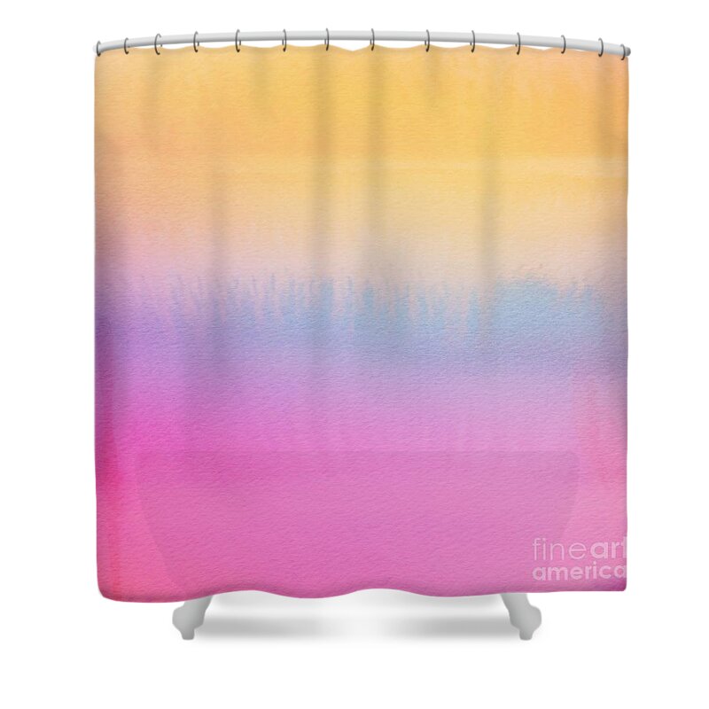 Watercolor Shower Curtain featuring the digital art Flagi - Artistic Colorful Abstract Yellow Pink Watercolor Painting Digital Art by Sambel Pedes