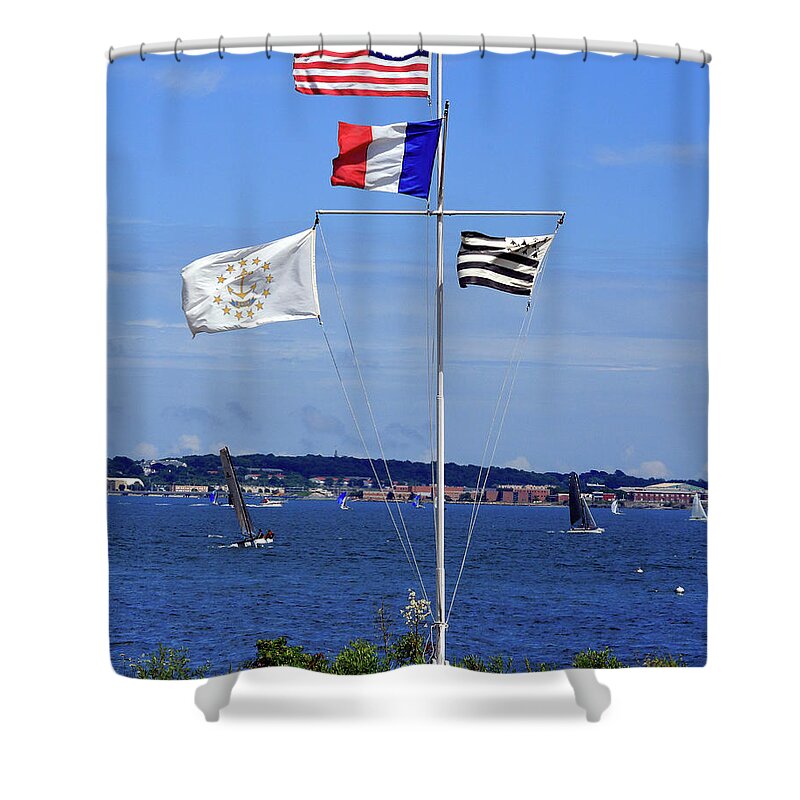 Flag Shower Curtain featuring the photograph Flags by the Bay by Jim Feldman
