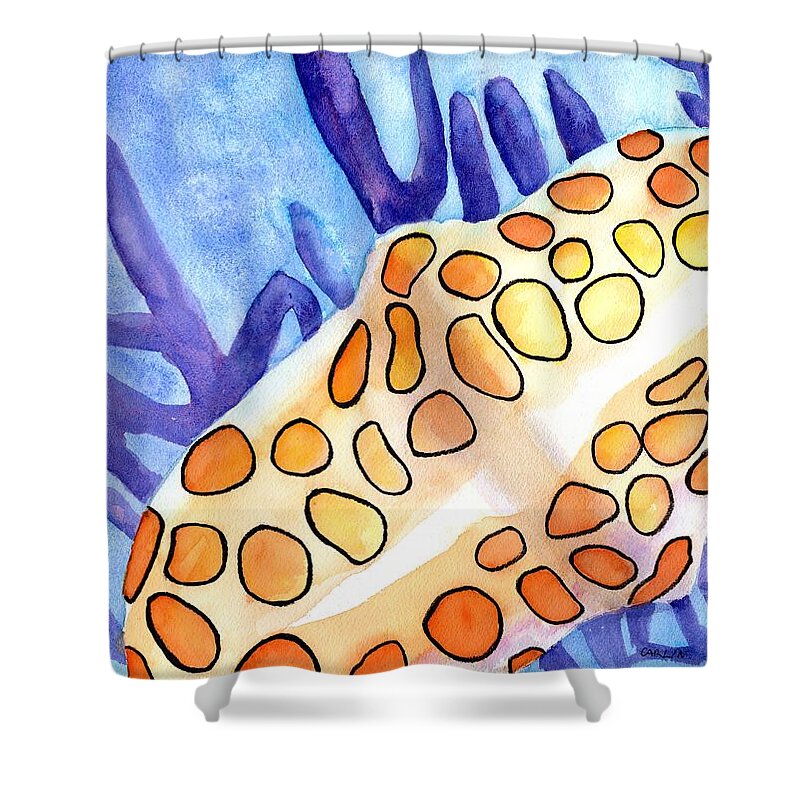 Seashell Shower Curtain featuring the painting Flamingo Tongue Snail Shell by Carlin Blahnik CarlinArtWatercolor