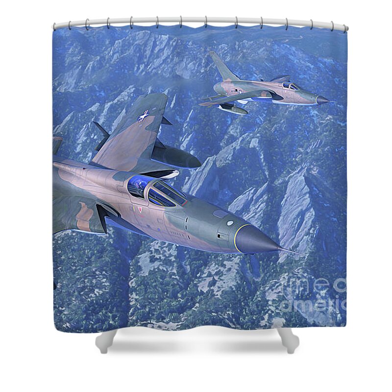 F-105 Shower Curtain featuring the digital art Flatiron Thuds by Hangar B Productions