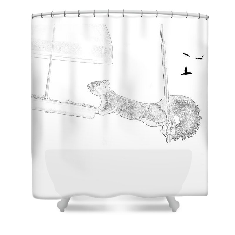 Squirrel Shower Curtain featuring the mixed media Fleeting Victory by Moira Law