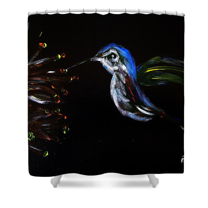 Humming Bird Shower Curtain featuring the painting Flight of the Humming Bird by Brent Knippel