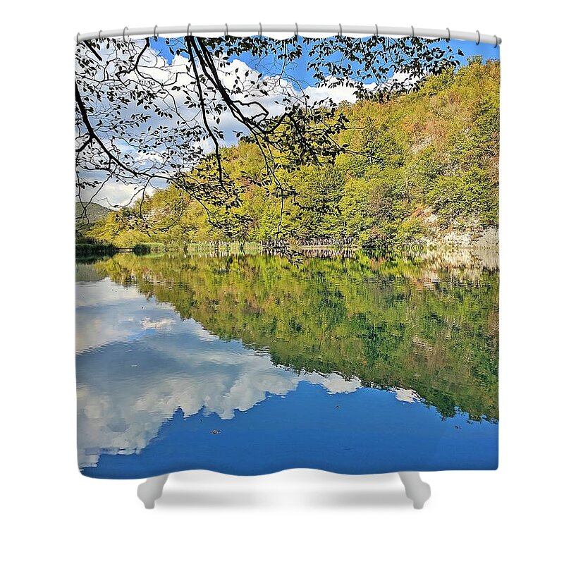 Plitvice Lakes Shower Curtain featuring the photograph Floating forest by Yvonne Jasinski