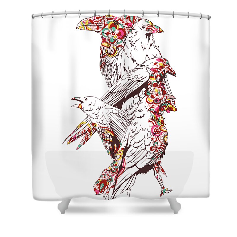 Colorful Shower Curtain featuring the digital art Floral Bird by Jacob Zelazny
