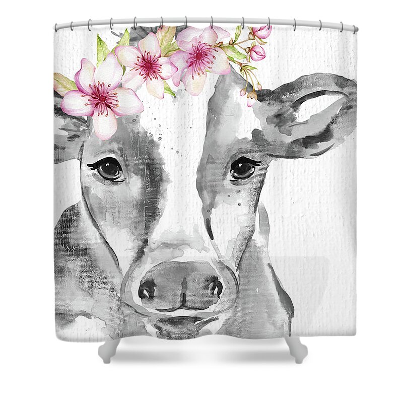 Cow Shower Curtain featuring the painting Floral Cow A by Jean Plout