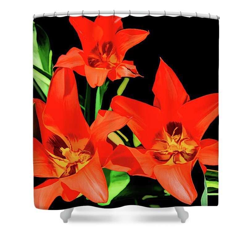 Day Lilies Shower Curtain featuring the photograph Floral Fantasy in Red by Marcy Wielfaert