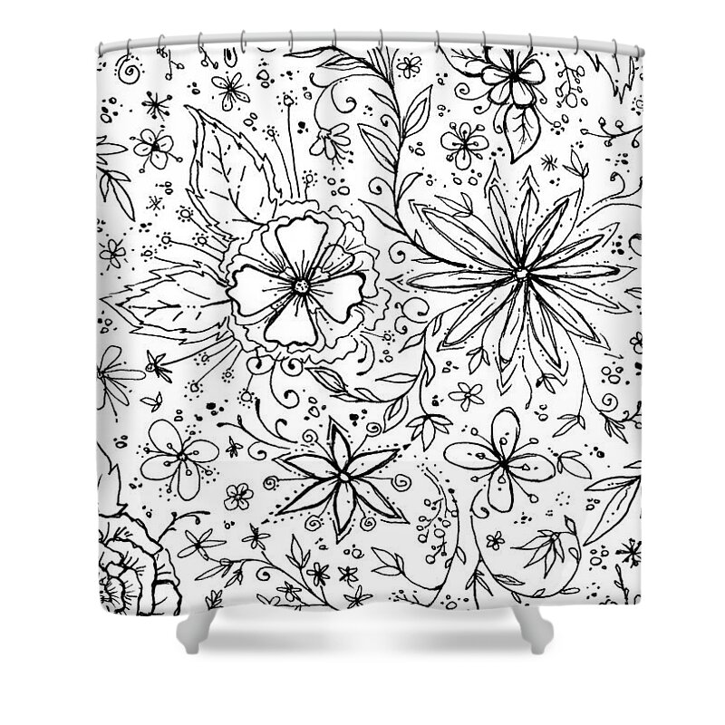 Floral Art Shower Curtain featuring the painting Floral Ink Doodles by Olga Shvartsur