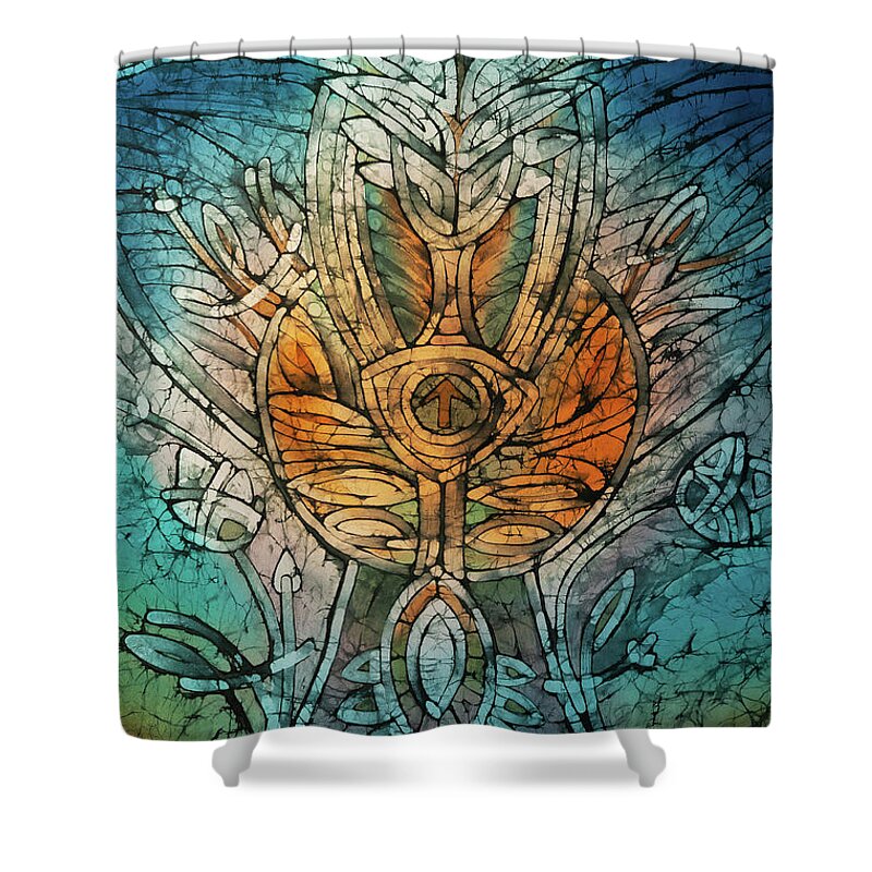 Russian Artists New Wave Shower Curtain featuring the tapestry - textile Floral Ornament Abstract Fragment 1 by Tatiana Koltachikhina